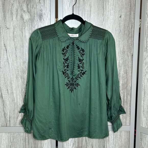 Natural Life Tops - Natural Life Top Blouse Bohemian Embroidered Green Color
